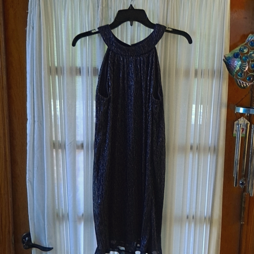 Crystal Doll Shimmery Navy Halter Style Party Dress Medium